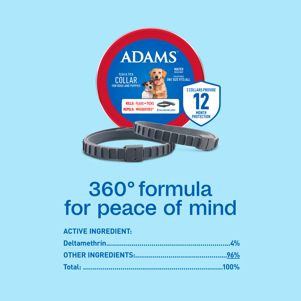 ADAMS Flea & Tick Collar for Dogs & Puppies, Flea Collar for 12 Month Prevention, Kills Fleas, Ticks & Repels Mosquitoes, Excluding California, One Size Fits All Dogs & Puppies, 2 Count