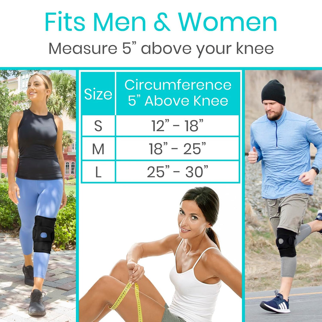 Buy now Vive Hinged Knee Brace - Relieves ACL, MCL, Meniscus Tear - Lightweight, Comfortable, Breathable Open Patella Wrap with Side Stabilizers - for Women & Men - Adjustable Strap for Tendonitis at indiglob india