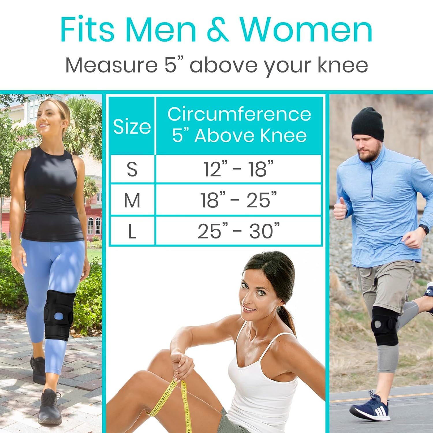 Buy now Vive Hinged Knee Brace - Relieves ACL, MCL, Meniscus Tear - Lightweight, Comfortable, Breathable Open Patella Wrap with Side Stabilizers - for Women & Men - Adjustable Strap for Tendonitis at indiglob india