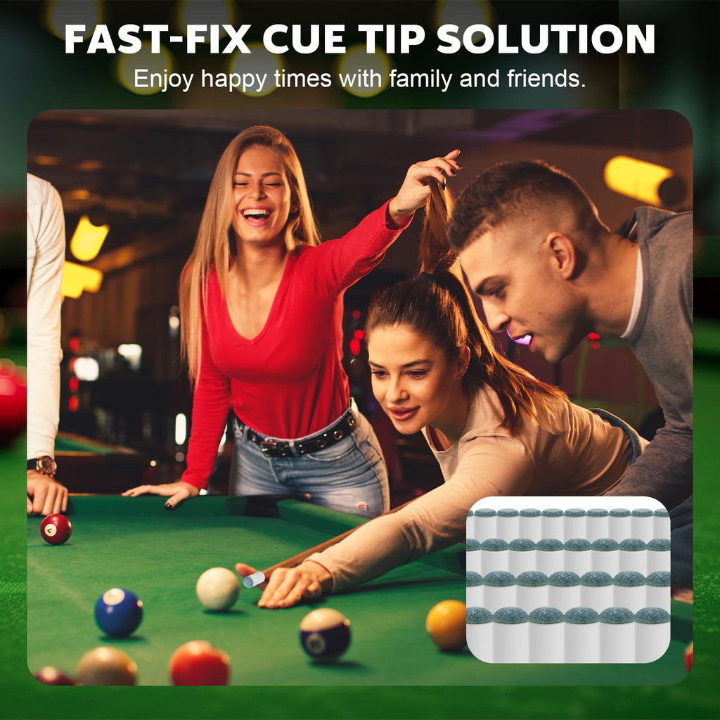 40Pcs Slip On Pool Cue Tips Replacement Kit, 4 Sizes Upgrade Pool Stick Tips for Snooker and Pool Cues, No Glue, Fast-Fix Solution for Stick Tip Replacement (9mm/10mm/12mm/13mm, 10pcs Each)