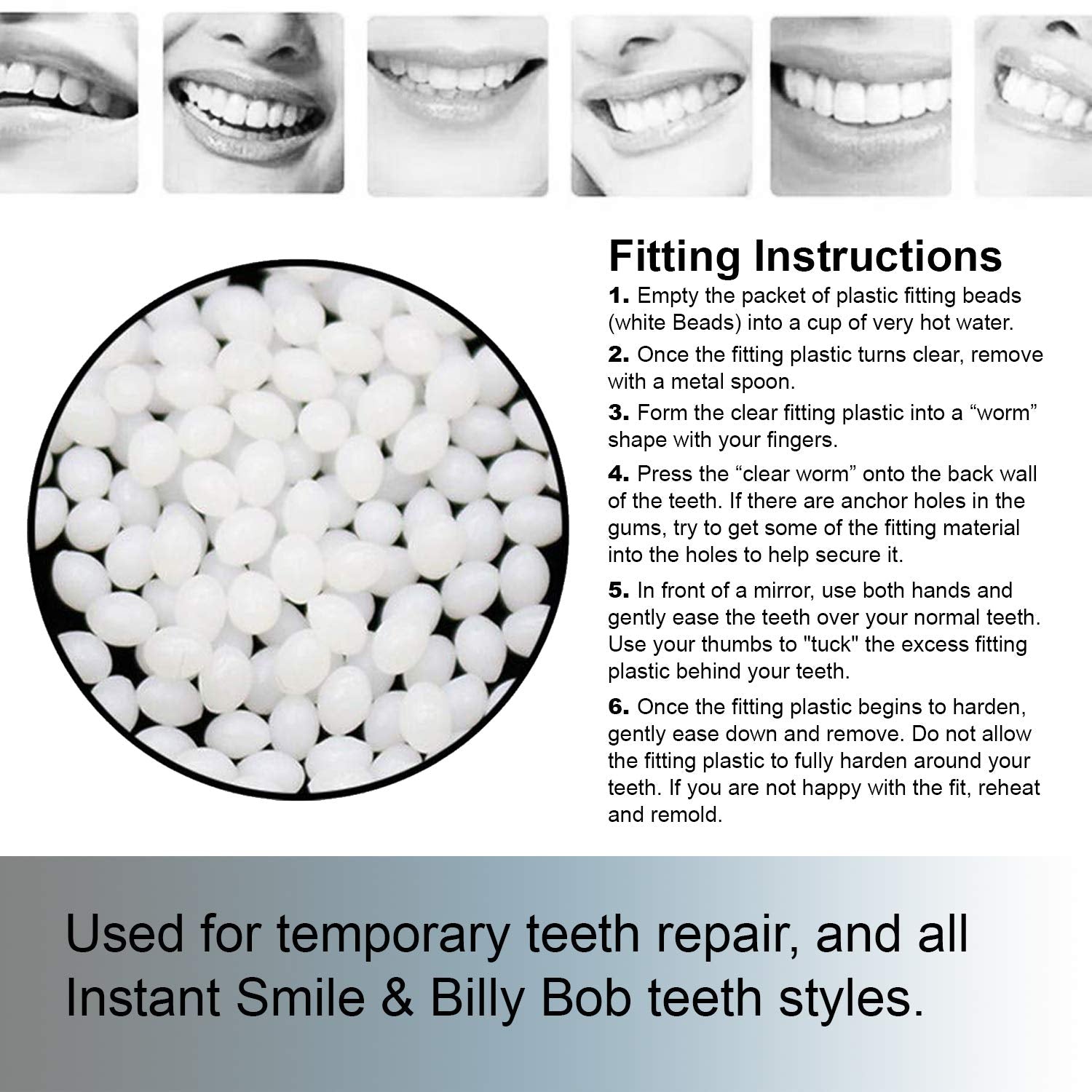Buy now 8 Packages of Instant Smile Billy Bob Replacement Thermal Adhesive Fitting Beads for Fake Teeth at indiglob india