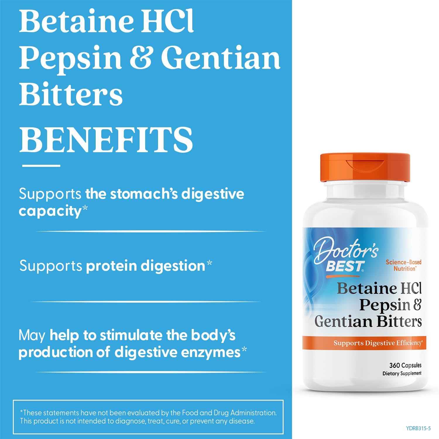 Buy now Doctor's Best Betaine HCI Pepsin & Gentian Bitters, Digestive Enzymes for Protein Breakdown & Absorption, Non-GMO, Gluten Free, 360 Count (Pack of 1) at indiglob india