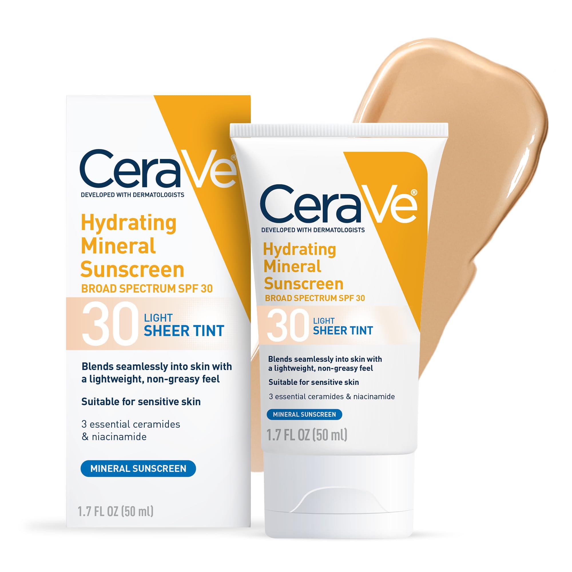 Buy now CeraVe Hydrating Mineral Sunscreen SPF 30 with Sheer Tint, Tinted Mineral Sunscreen with Zinc Oxide & Titanium Dioxide, Blends Seamlessly For Healthy Glow, Deep, 1.7 Oz Light at indiglob india