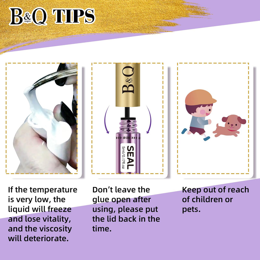 B&Q Lash Bond and Seal Waterproof,Lash Cluster Glue 10ML Strong Hold(White) | Sensitive Eyes Eyelash Glue for Clusters, DIY Lashs Glue Strong Hold, Long Lasting 3-7days Home Use, For Cluster/ Individual