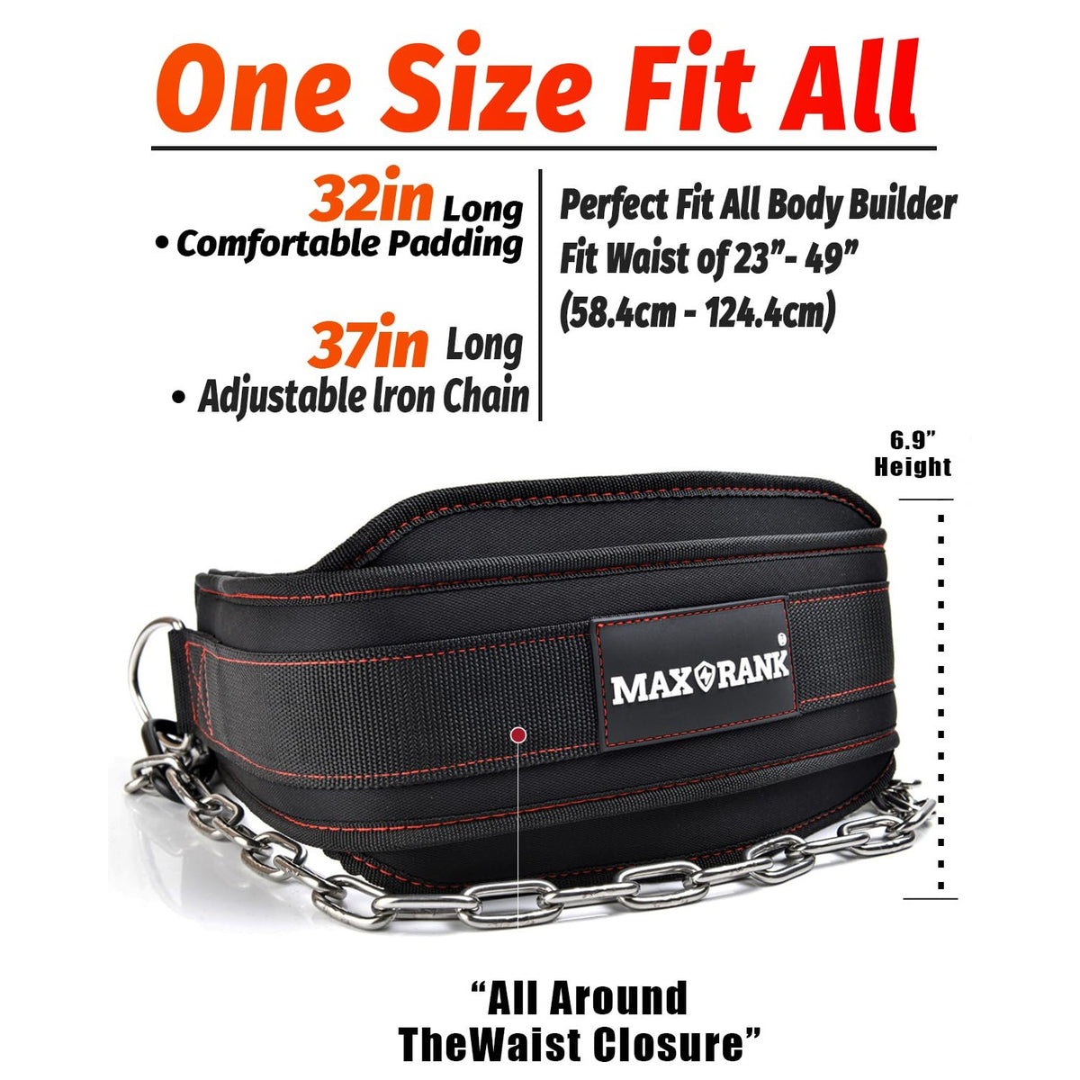 Dip Belt With 37" Chain for Weightlifting, 550LBS for Dips & Pullup