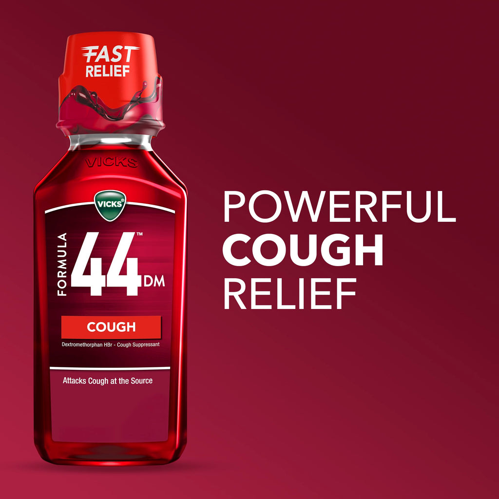 Buy now Vicks Formula 44 DM Cough Liquid, Over-The-Counter Medicine, Day or Night, Cough Syrup, Powerful Cough Relief, Lasts Up to 8 Hours, Cough Suppressant, Berry Flavor, 12 FL OZ at indiglob india