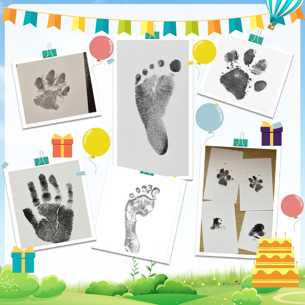 Jazb 6-Pack Newborn Baby Inkless Hand and Footprint Kit, Ink Pad Paw Print kit for Dogs, Dog Nose Print Kit, Dog Paw Print Kit - Baby Footprint Kit with Clean-Touch, 12 Imprint Cards (Jet Black)