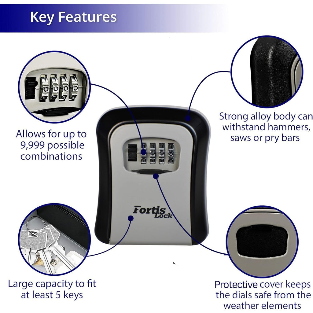 Box for Keys with Code, Wall Mount Combination Key Lock Box, 4-Digit Resettable, Weather-Resistant Outdoor Metal Lockbox, Large Capacity Key Safe