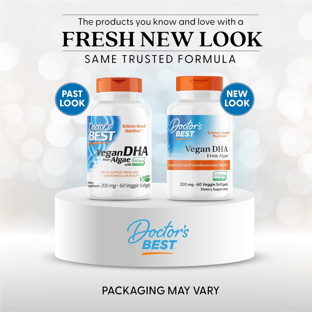 Buy now Doctors Best Vegan DHA from Algae, Supports Brain & Cardiovascular Health, Non-GMO, Gluten Free, Soy Free, Vegan 60 Veggie Softgels at indiglob india