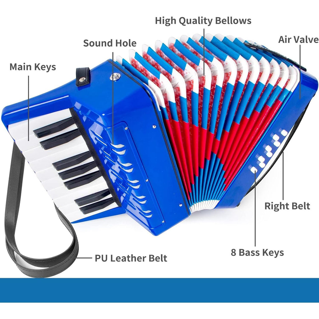 Buy now Accordion, 17 Keys Piano Accordion 8 Bass with Straps for Beginners Kids Student Educational Musical Instrument (Blue) at indiglob india