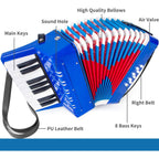 Buy now Accordion, 17 Keys Piano Accordion 8 Bass with Straps for Beginners Kids Student Educational Musical Instrument (Blue) at indiglob india
