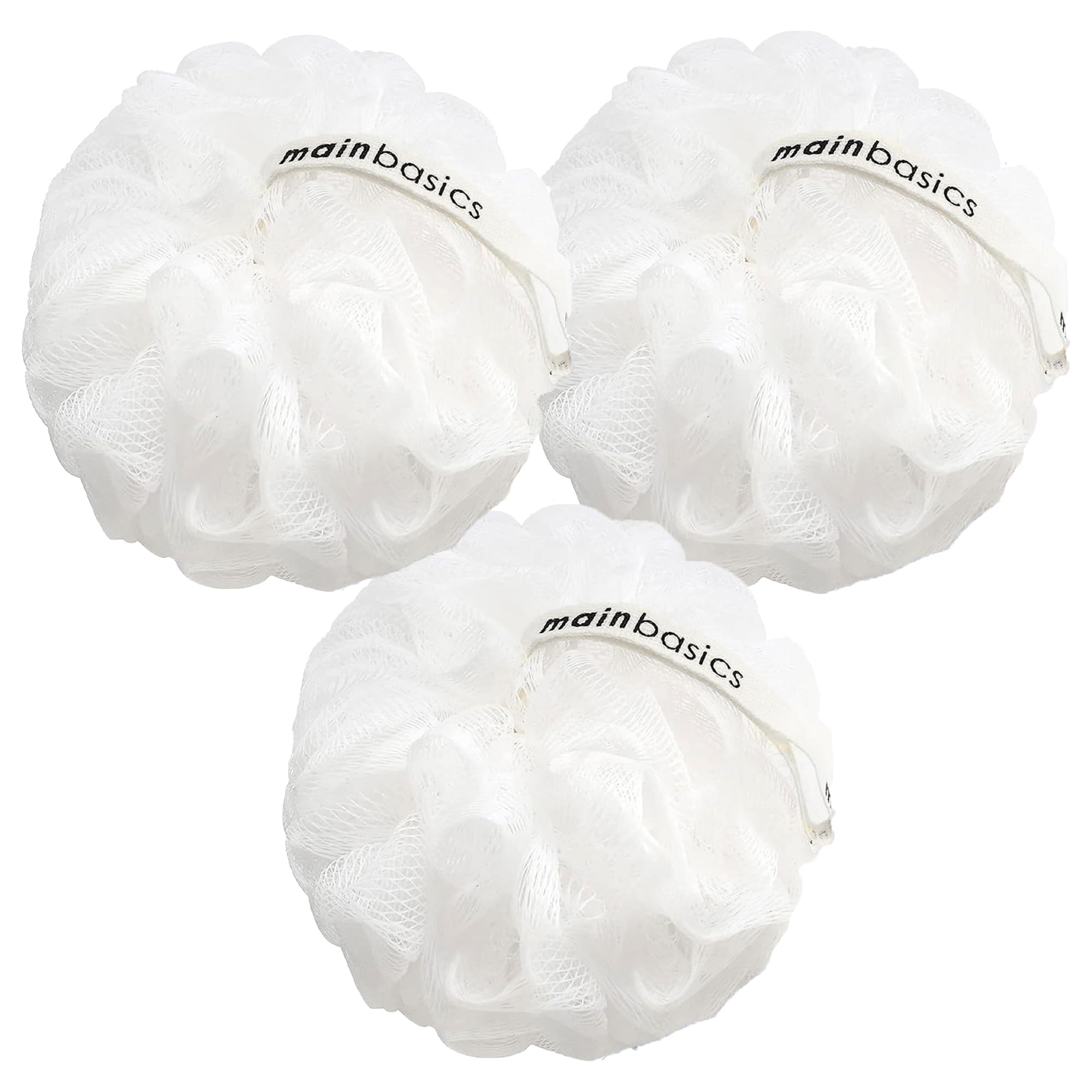 Buy now MainBasics Seaweed Infused Bath Shower Loofah Sponge Pouf Body Wash Scrubber (Set of 3) Snow White at indiglob india