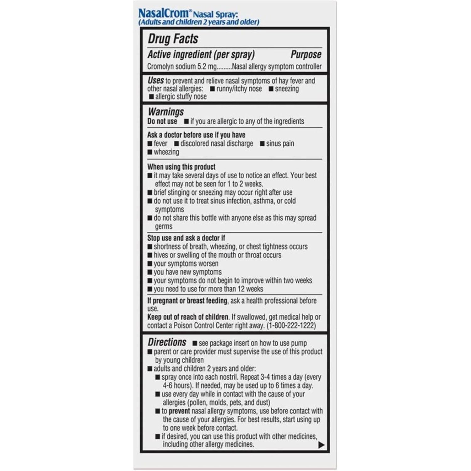 Buy now NasalCrom Nasal Spray Allergy Symptom Controller | 200 Sprays | .88 FL OZ at indiglob india