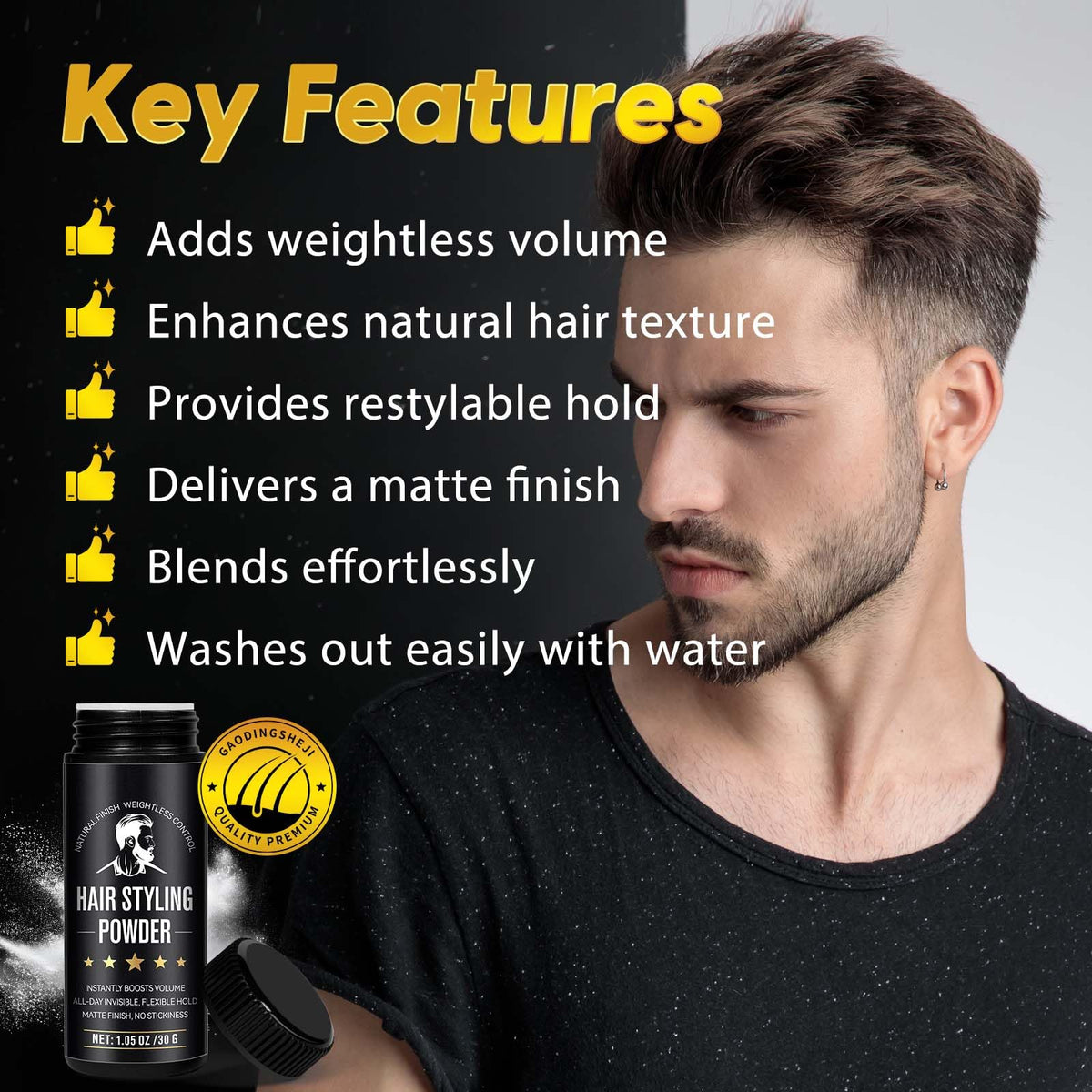 NIFEISHI Hair Styling Powder for Men, (1.05oz of 2Pack) Volumizing Texture Powder for All Hair Types, Easy to Apply, Natural Matte Hairstyle, Texturizing and High Hold