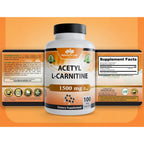NaturaLife Labs Acetyl L-Carnitine (ALCAR) 1500 mg per Serving – 100 Capsules – Non-GMO, Gluten-Free, Vegan (2 Pack)