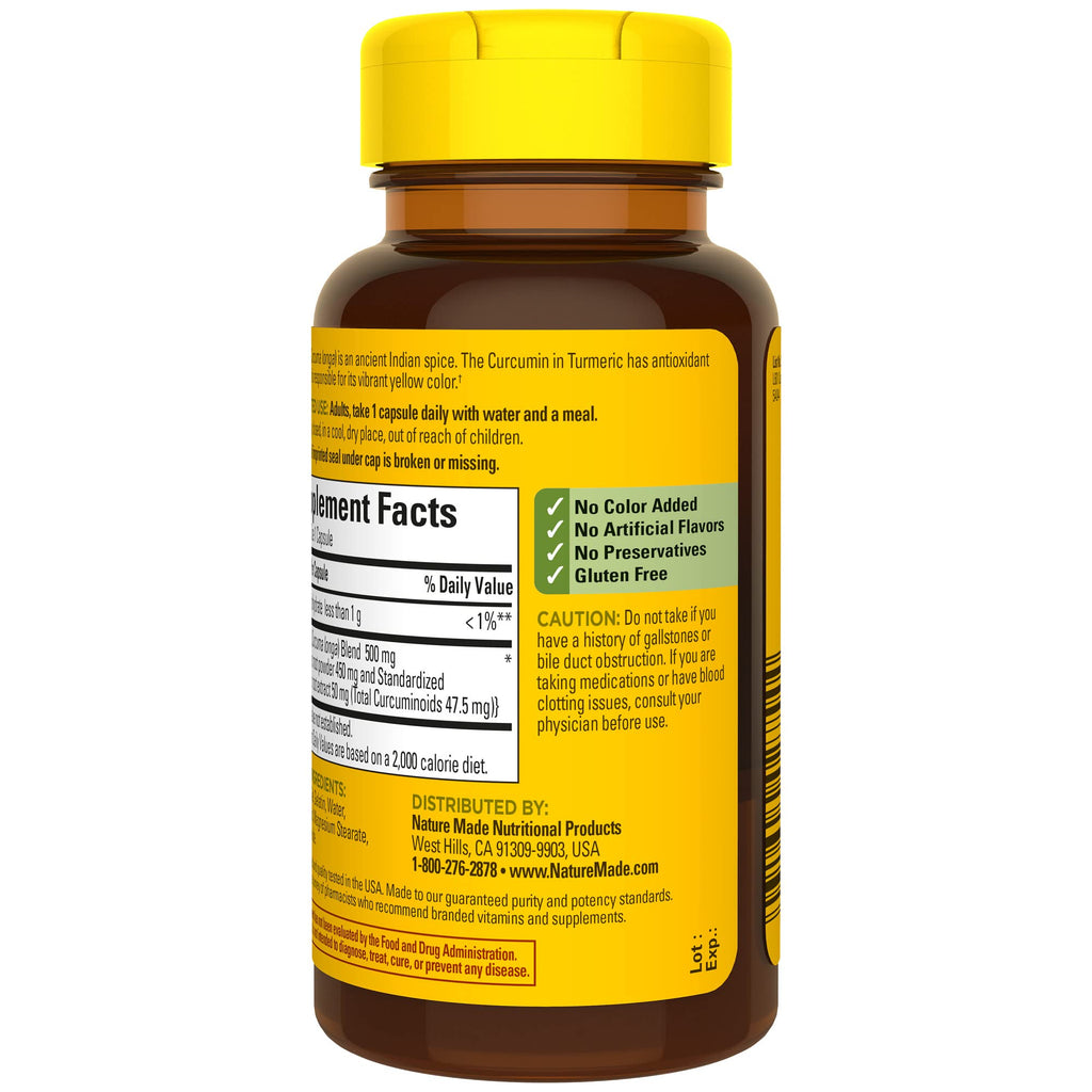 Nature Made Turmeric Curcumin 500 mg, Herbal Supplements, 60 Capsules