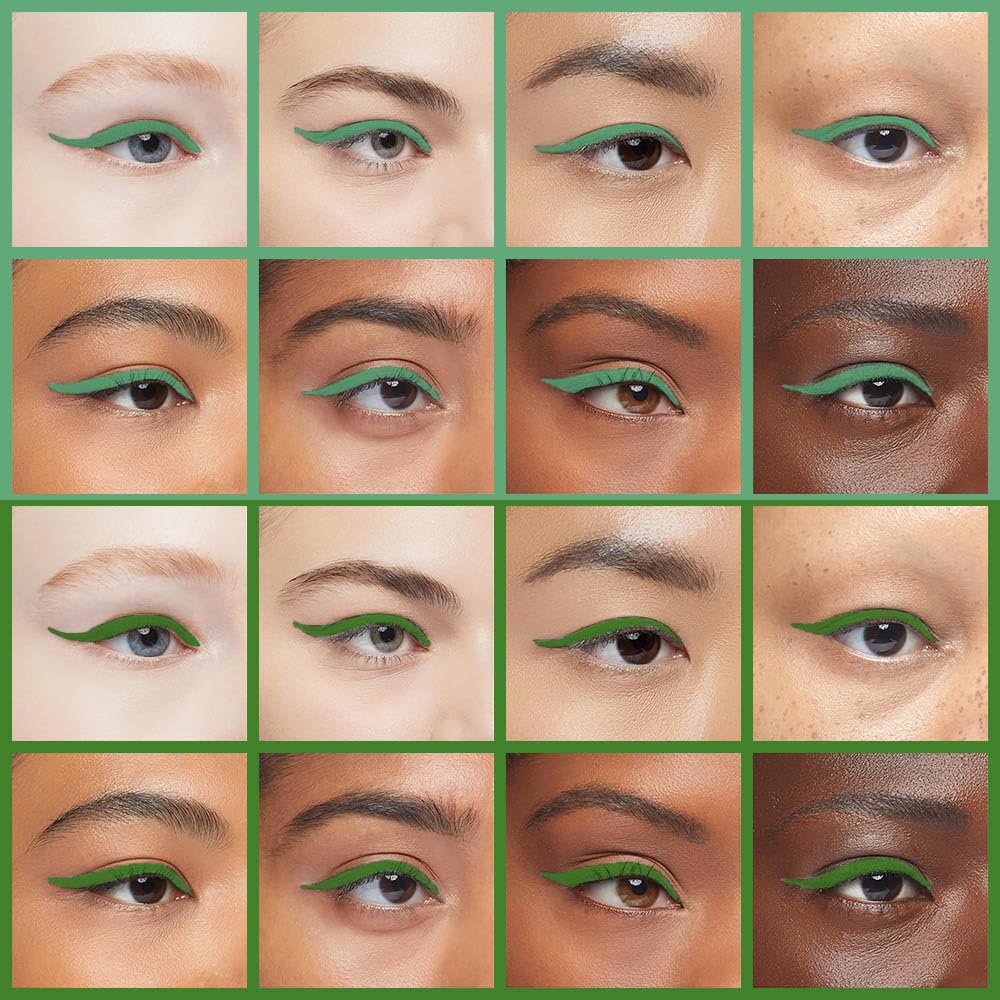 Showcasing 15 diverse eye looks with Kaely 2Pcs Gel Eyeliner Pencil in vibrant green, ideal for enhancing your style. Premium imported!