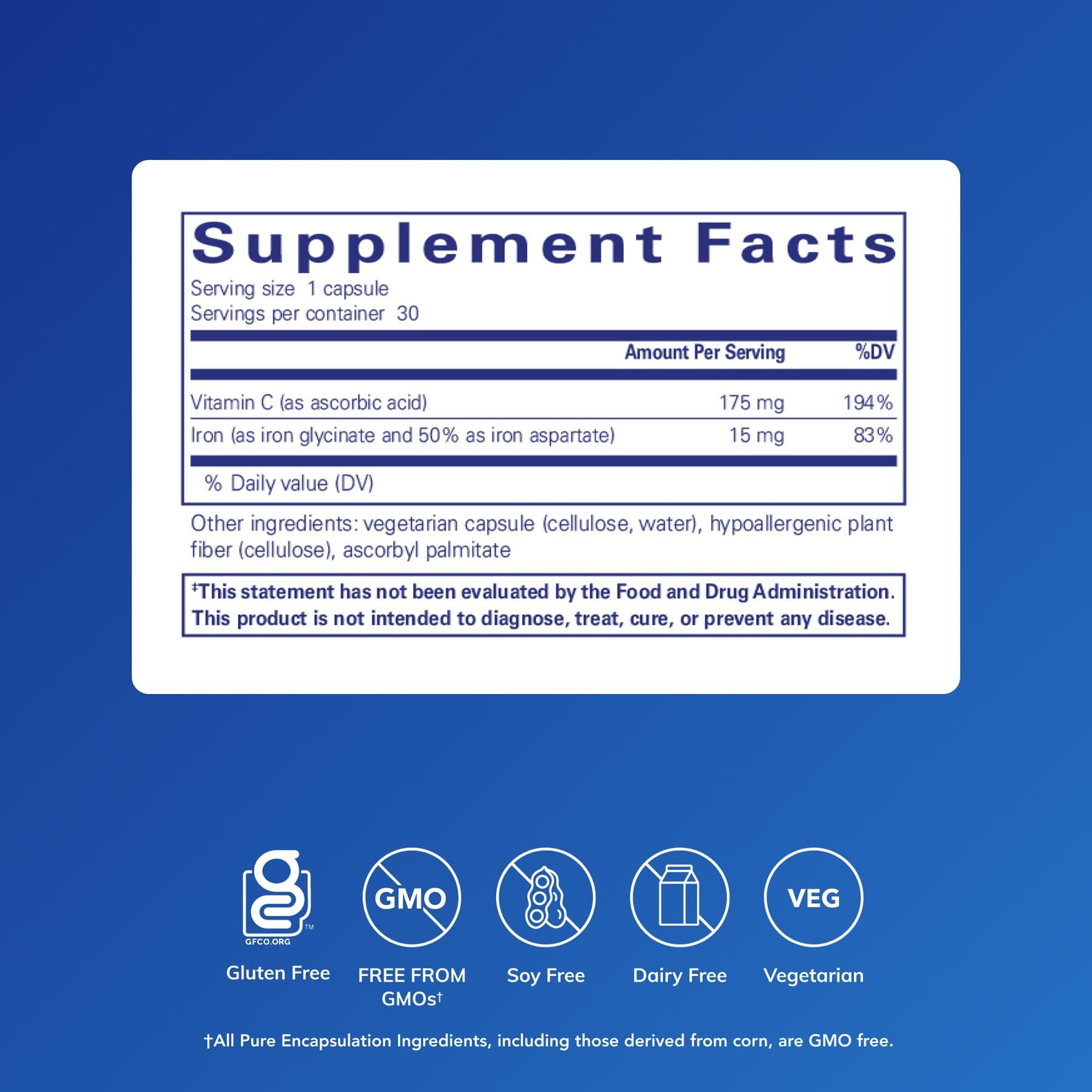 Pure Encapsulations Iron-C, 30 Capsules | 15 mg - 175 mg Vitamin C, Red Blood Cell Support*, Energy Production, Highly Bioavailable Iron Pill, for Women and Men