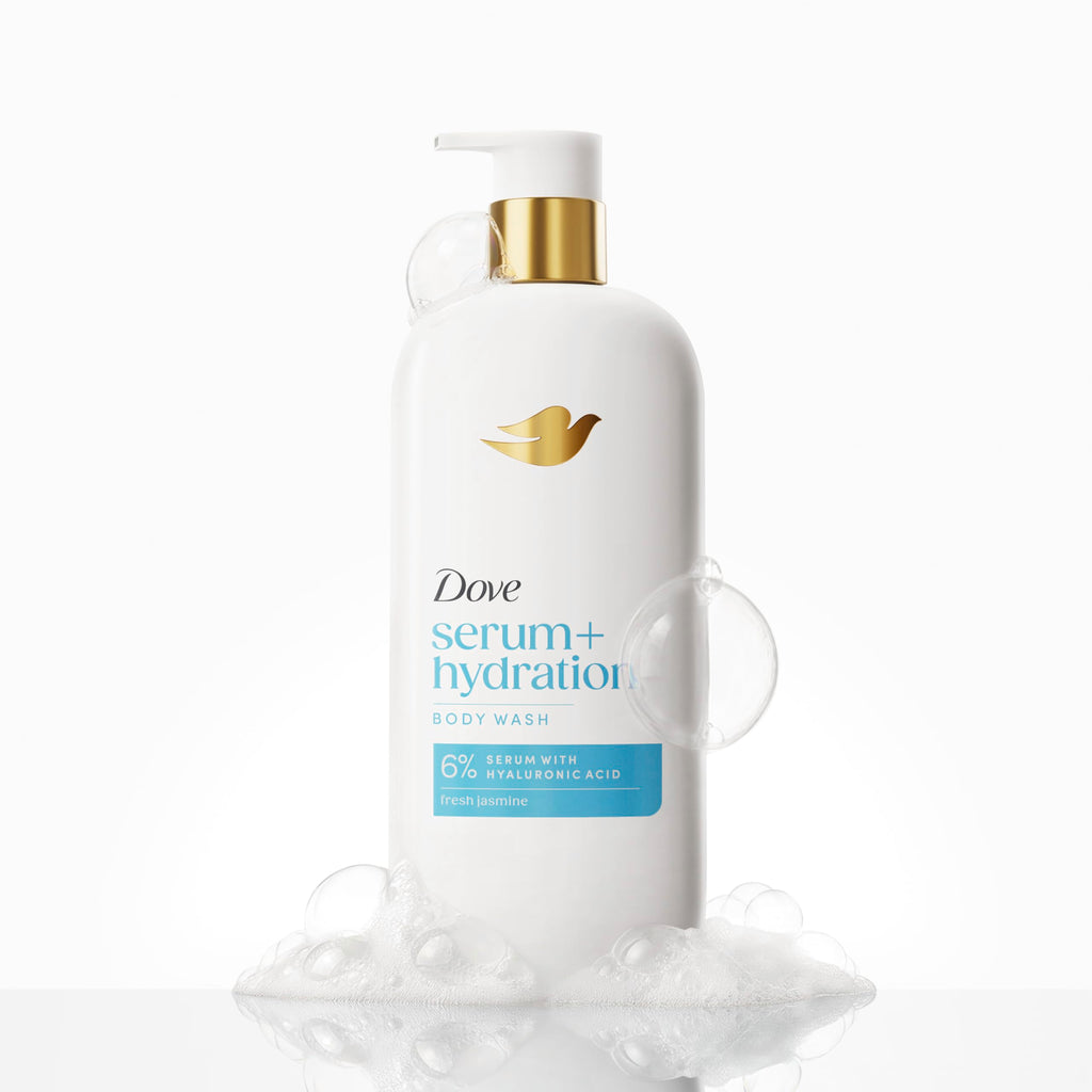 Dove Hydration Boost Serum Body Wash with Hyaluronic Acid, 18.5 oz | Serum-infused moisturizing body wash with 6% hydration serum and hyaluronic acid for dry, dehydrated skin