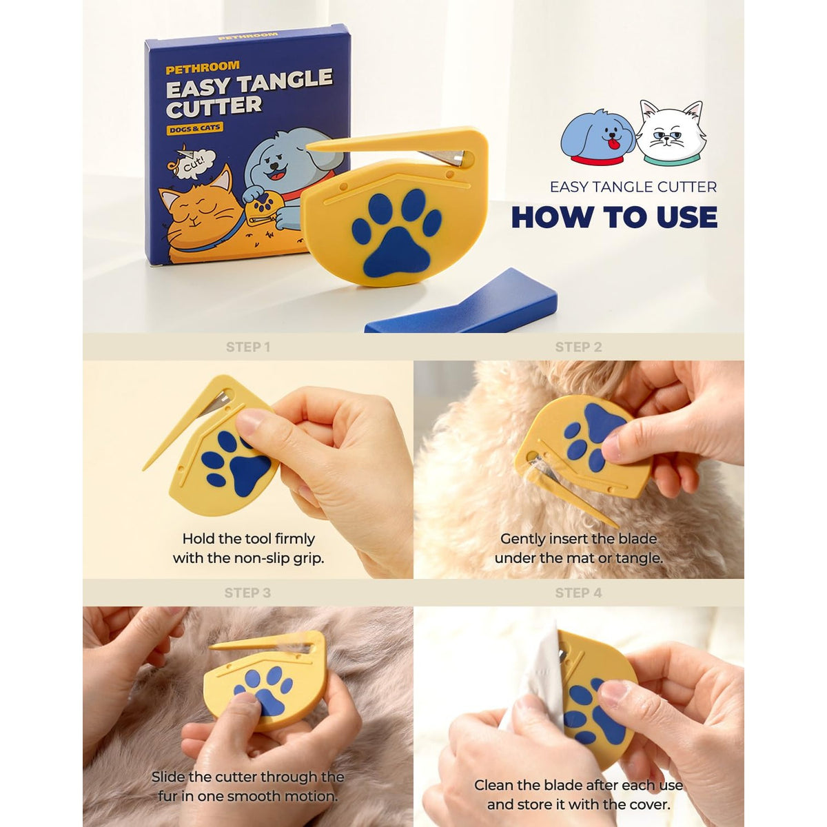 PETHROOM Easy Tangle Cutter for Dogs & Cats, Professional Dematting Tool