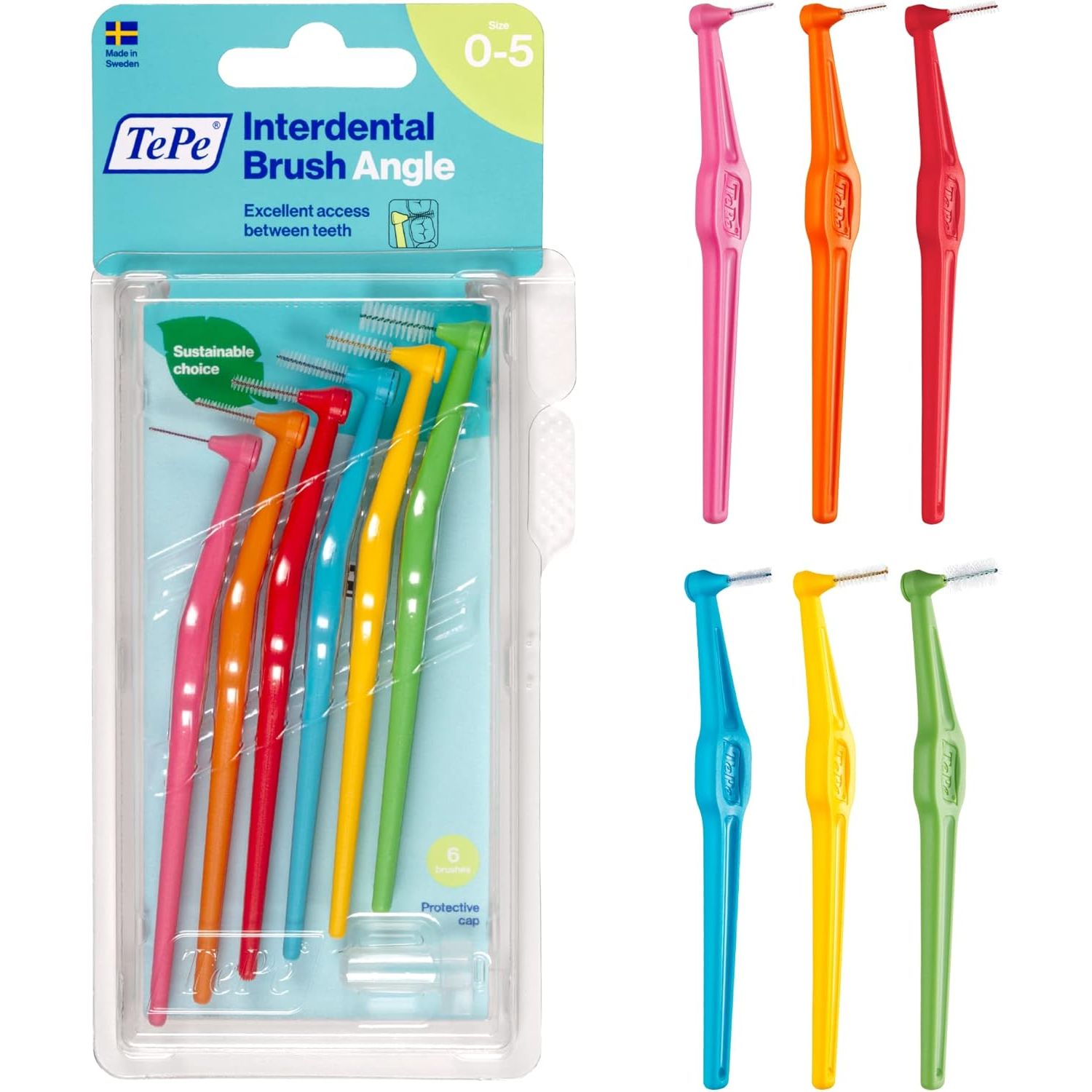 Buy now TEPE Interdental Brush Angle, Angled Dental Brush for Teeth Cleaning, Pack of 6, 0.8 mm, Large Gaps, Green, Size 5 Multi - Mixed Mixed at indiglob india