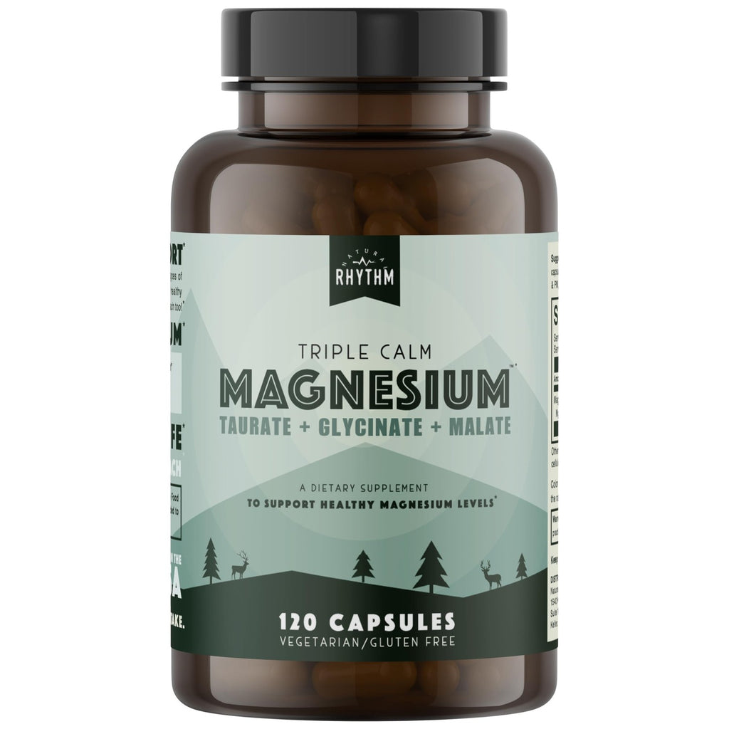 Natural Rhythm Triple Calm Magnesium Complex - 120 Capsules, Chelated Magnesium Glycinate, Taurate & Malate, High Absorption Supplement for Sleep, Stress, Muscle & Heart Support, Non-GMO, Vegan
