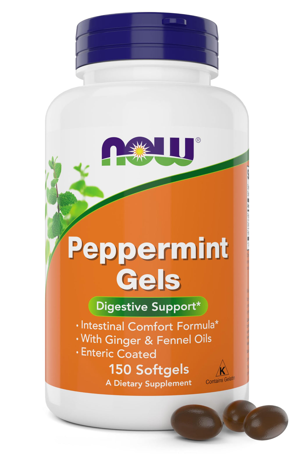 Buy now Now Peppermint Gels with Ginger Oil and Fennel Oil, 150 Softgels, Enteric Coated at indiglob india