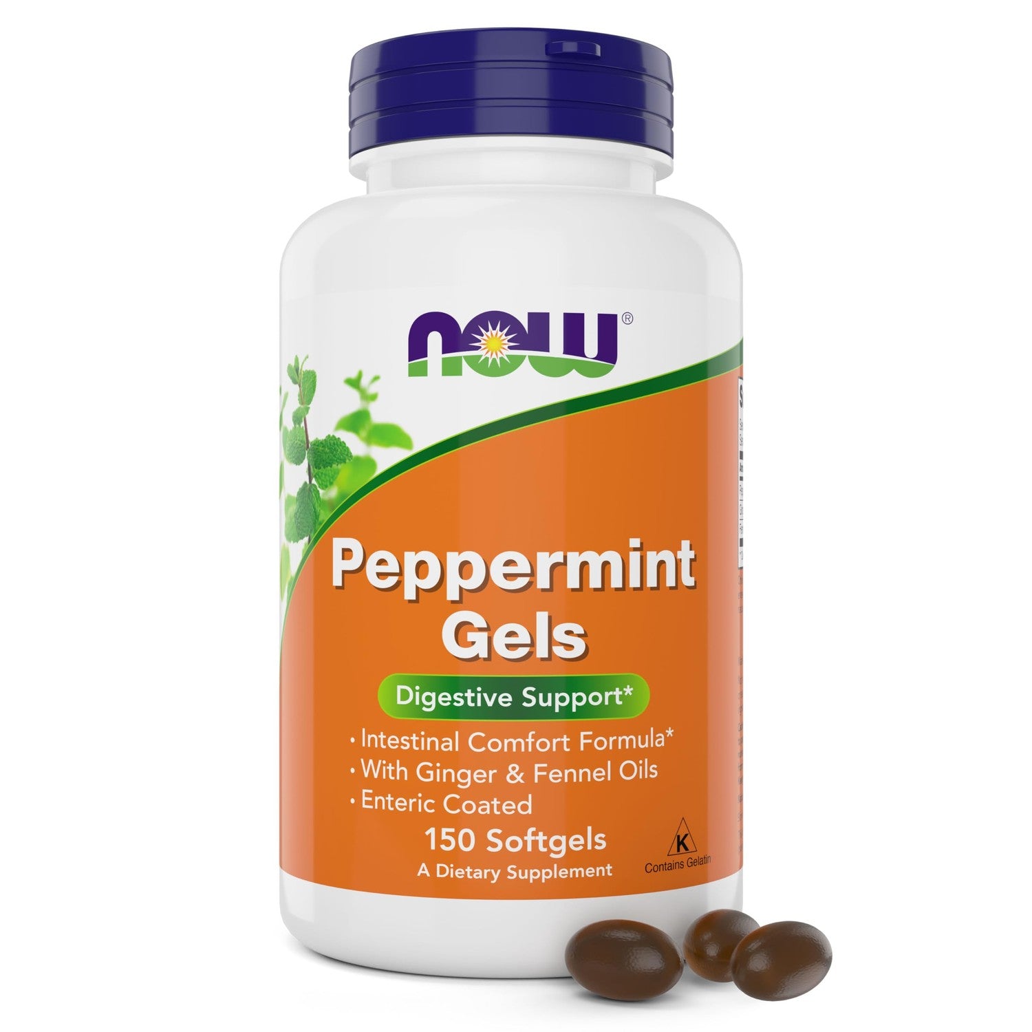 NOW Foods Supplements, Peppermint Gels with Ginger & Fennel Oils, Enteric Coated, Digestive Support*, 90 Softgels