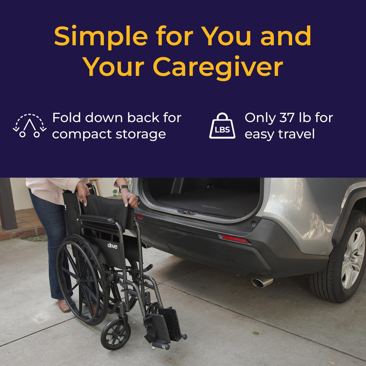 Drive Medical Silver Sport 1 Folding Transport Wheelchair, Black