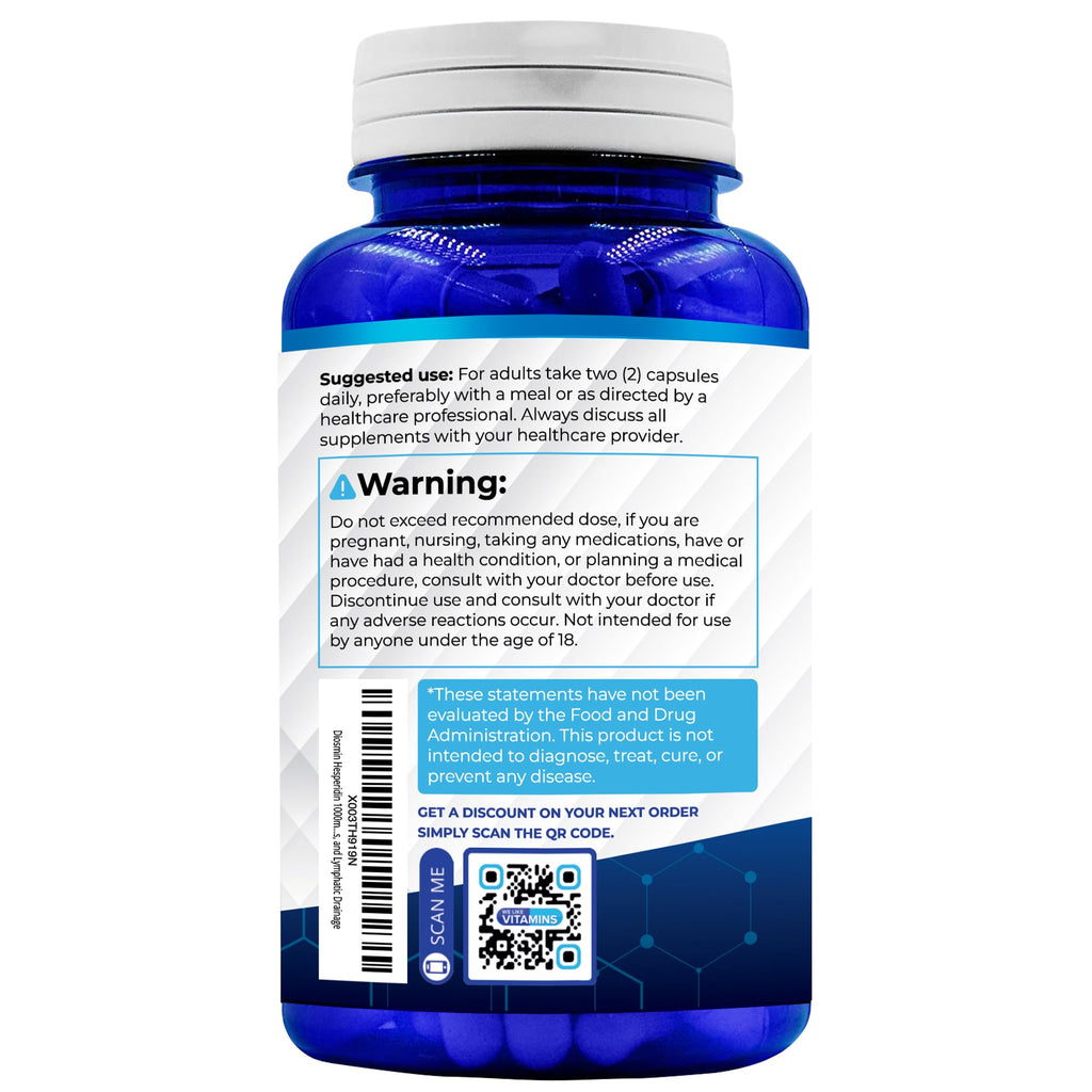 Diosmin Hesperidin 1000mg for Leg Circulation & Vein Support*, 180 Capsules | Diosmin & Hesperidin - 90 Day Supply Of Easy-To-Swallow Capsules For Vein Health, Capillaries & Lymphatic Flow