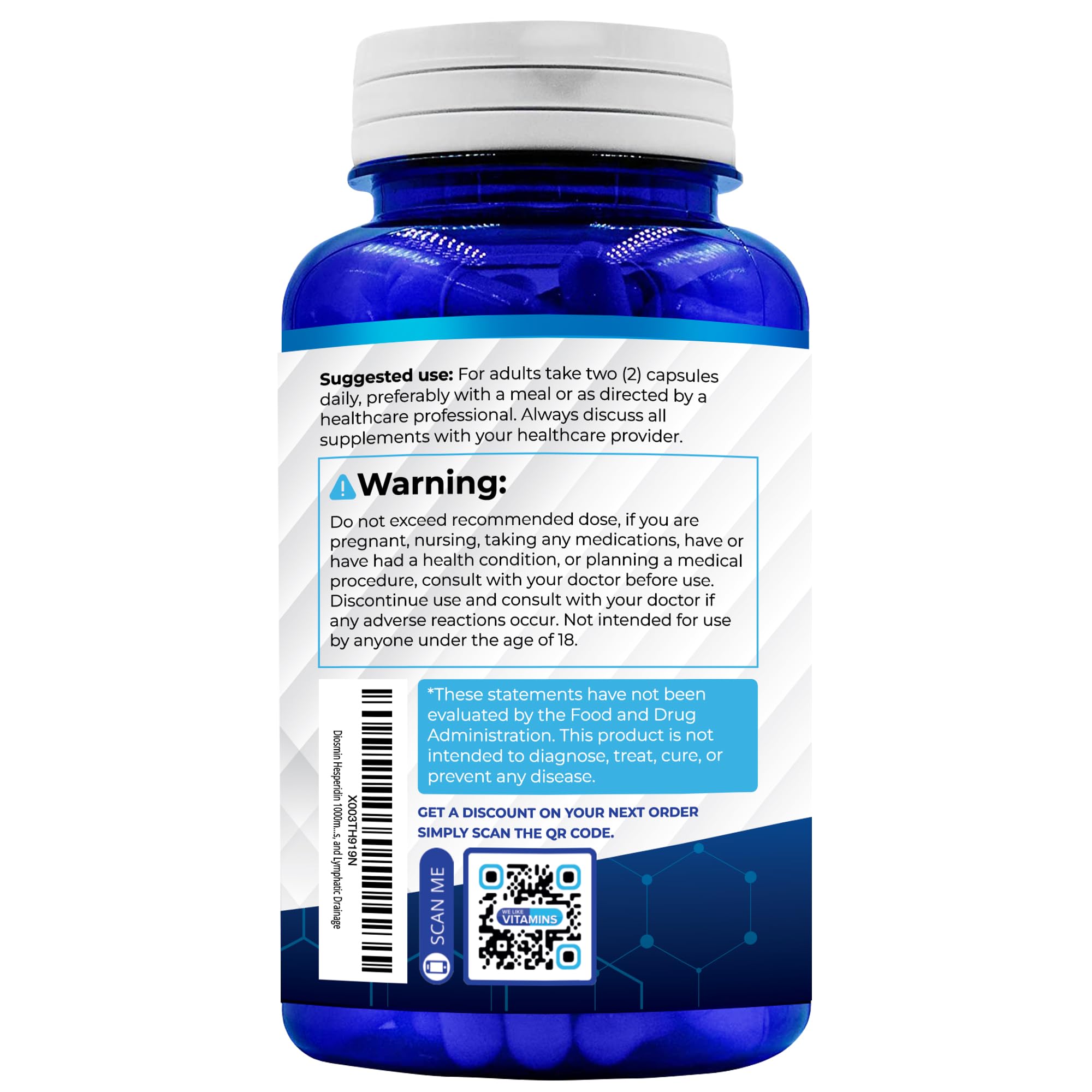 Diosmin Hesperidin 1000mg for Leg Circulation & Vein Support*, 180 Capsules | Diosmin & Hesperidin - 90 Day Supply Of Easy-To-Swallow Capsules For Vein Health, Capillaries & Lymphatic Flow
