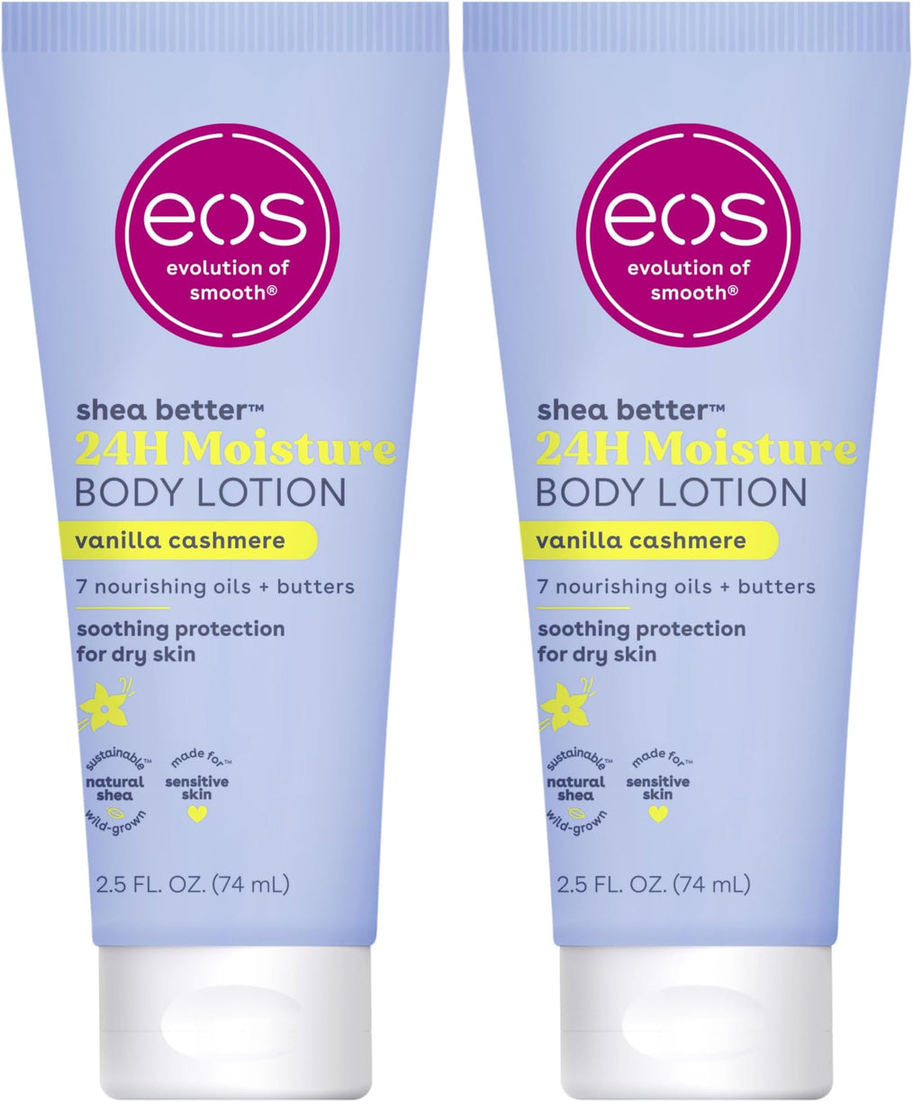 Buy now eos 24H Moisture Travel Body Lotion- Vanilla Cashmere, Travel Size Essential, Toiletries, Mini Body Lotion For Dry Skin, 2.5 fl oz Vanilla Cashmere 2.5 Fl Oz (Pack of 2) at indiglob india