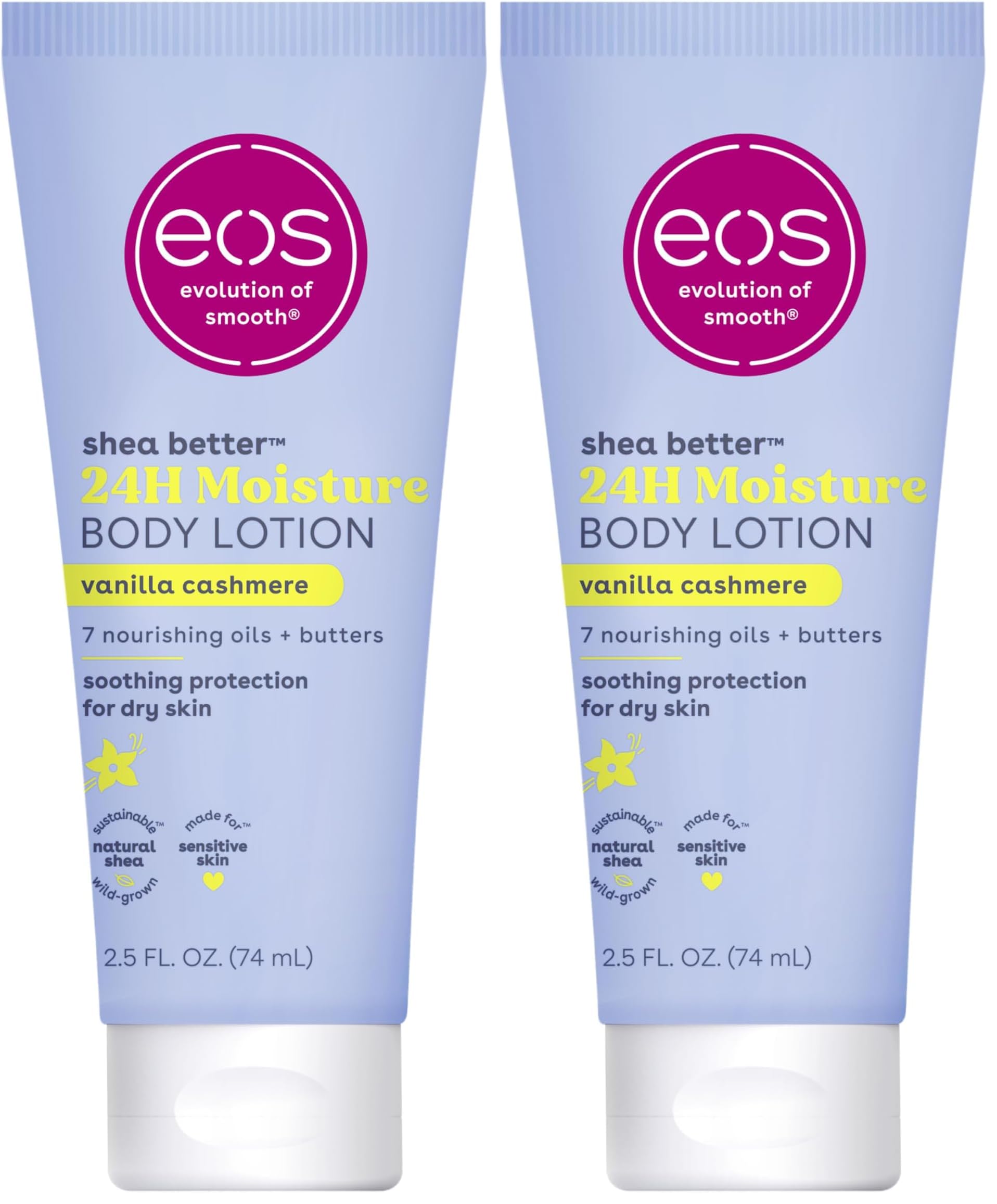 Buy now eos 24H Moisture Travel Body Lotion- Vanilla Cashmere, Travel Size Essential, Toiletries, Mini Body Lotion For Dry Skin, 2.5 fl oz Vanilla Cashmere 2.5 Fl Oz (Pack of 2) at indiglob india
