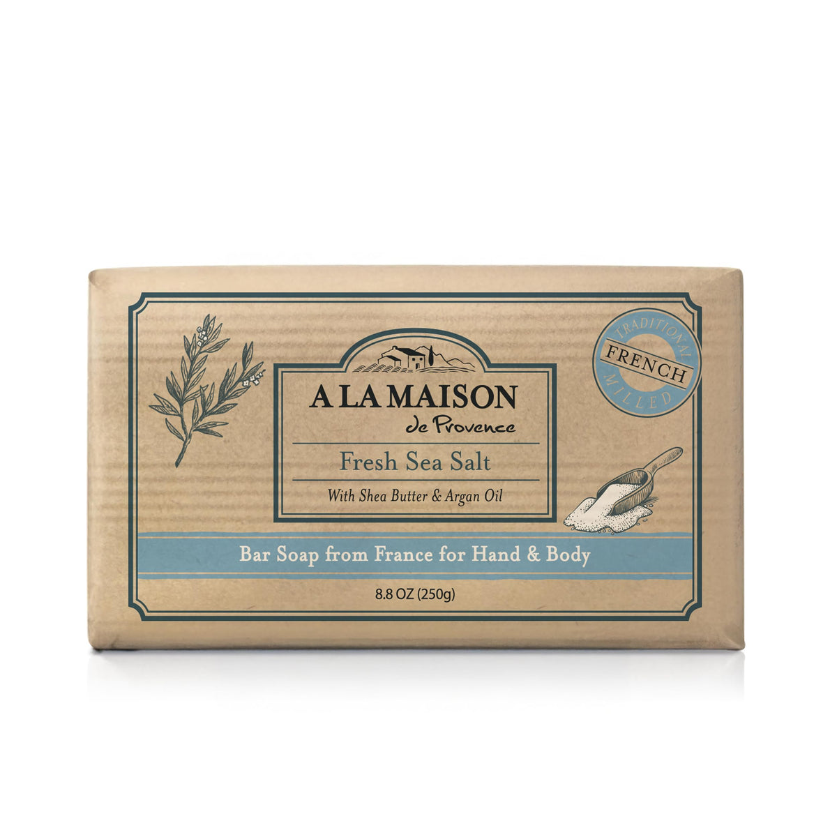 A LA MAISON Fresh Sea Salt Bar Soap - Triple French Milled Natural Moisturizing Hand Soap Bar (1 Bar of Soap, 8.8 oz)