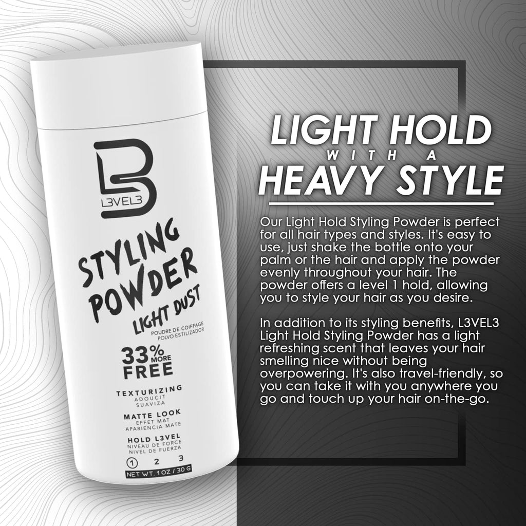 L3 Level 3 Light Hold Styling Powder, Matte Finish for Men, 30 g | Hair texture powder, hair powder for men, adds volume, lightweight non-greasy feel, buildable light hold