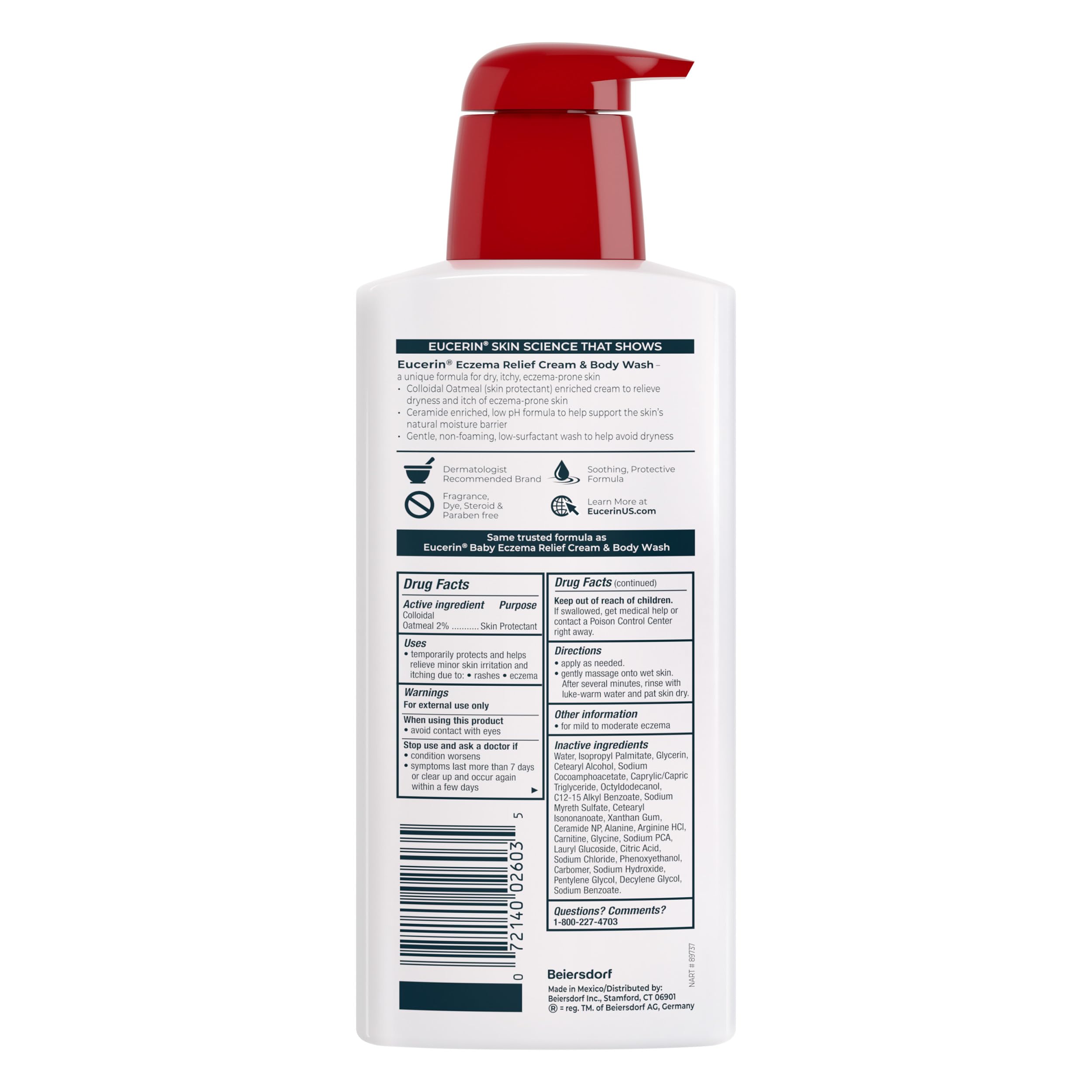 Eucerin Eczema Relief Cream and Body Wash, 13.5 FL OZ | Eczema Relief Body Wash with Colloidal Oatmeal, Calms Dry, Itchy, Eczema-Prone Skin, Soap, Fragrance and Steroid Free