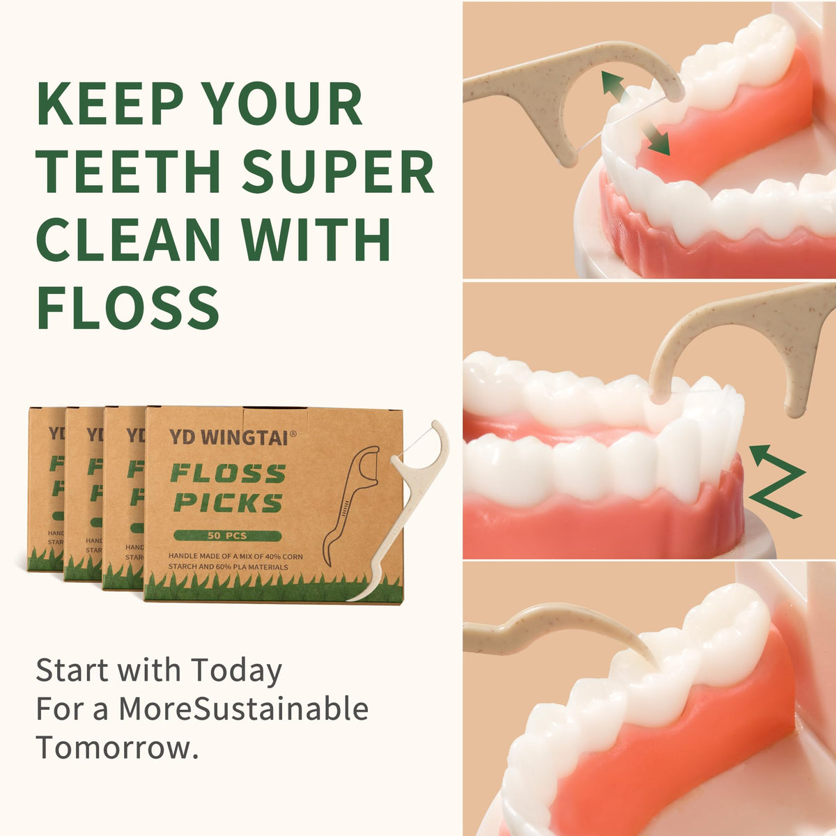 Floss Picks Dental Flossers Biodegradable Wooden Eco Friendly