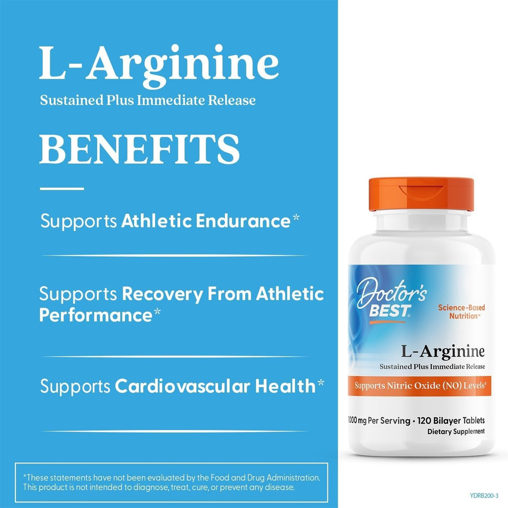 Buy now Doctor's Best Sustained Plus Immediate Release L-Arginine, Non-GMO, Vegan, Gluten & Soy Free, 500 mg, Tablet, 120 Count at indiglob india