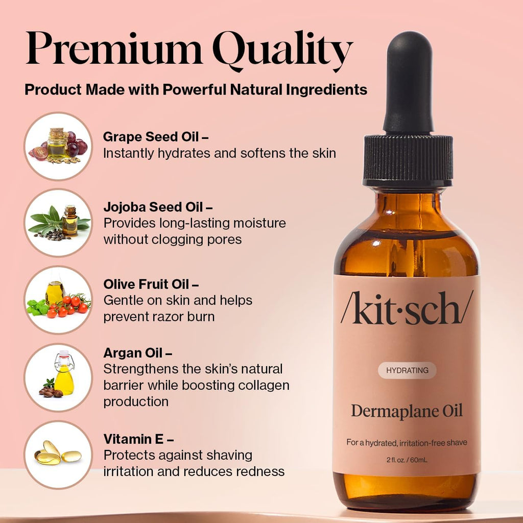 Buy now Kitsch Dermaplane Face Oil with Jojoba & Argan Oil â€“ Hydrating Facial Formula for Dermaplaning Tool, Gua Sha & Razor Use â€“ Irritation-Free Shave Oil for Soft, Radiant Skin â€“ 2oz at indiglob india