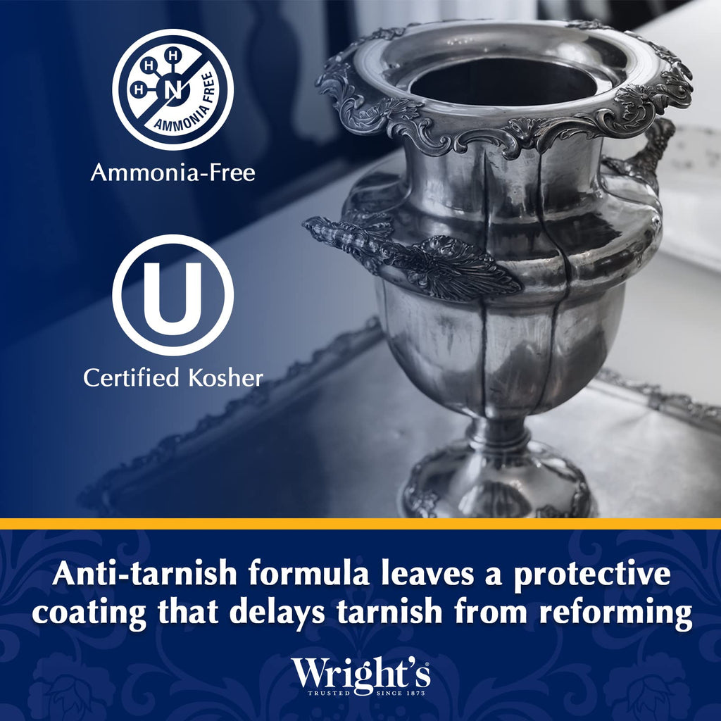 Wright's Silver Cleaner and Polish Cream, 8 Ounce, Gently Clean and Remove Tarnish for Jewelry, Pewter, and Sliver Without Scratching, Ammonia Free