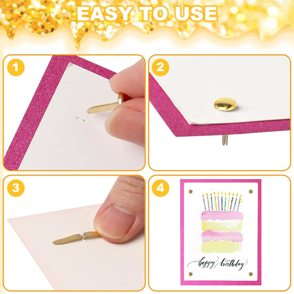 ADULLPONY 600Pcs Gold Brads, Paper Fasteners, 8x17.5mm Mini Brads, Split Pins, Round Head Brass Fasteners for Paper Crafts Supplies