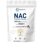 Micro Ingredients NAC Supplement 600mg Per Serving with NAD+ & Coconut Oil, 300 Softgels | 2-in-1 N Acetyl L Cysteine Plus Nicotinamide Forms | NAD Supplements for Women & Men | Non-GMO, Gluten Free
