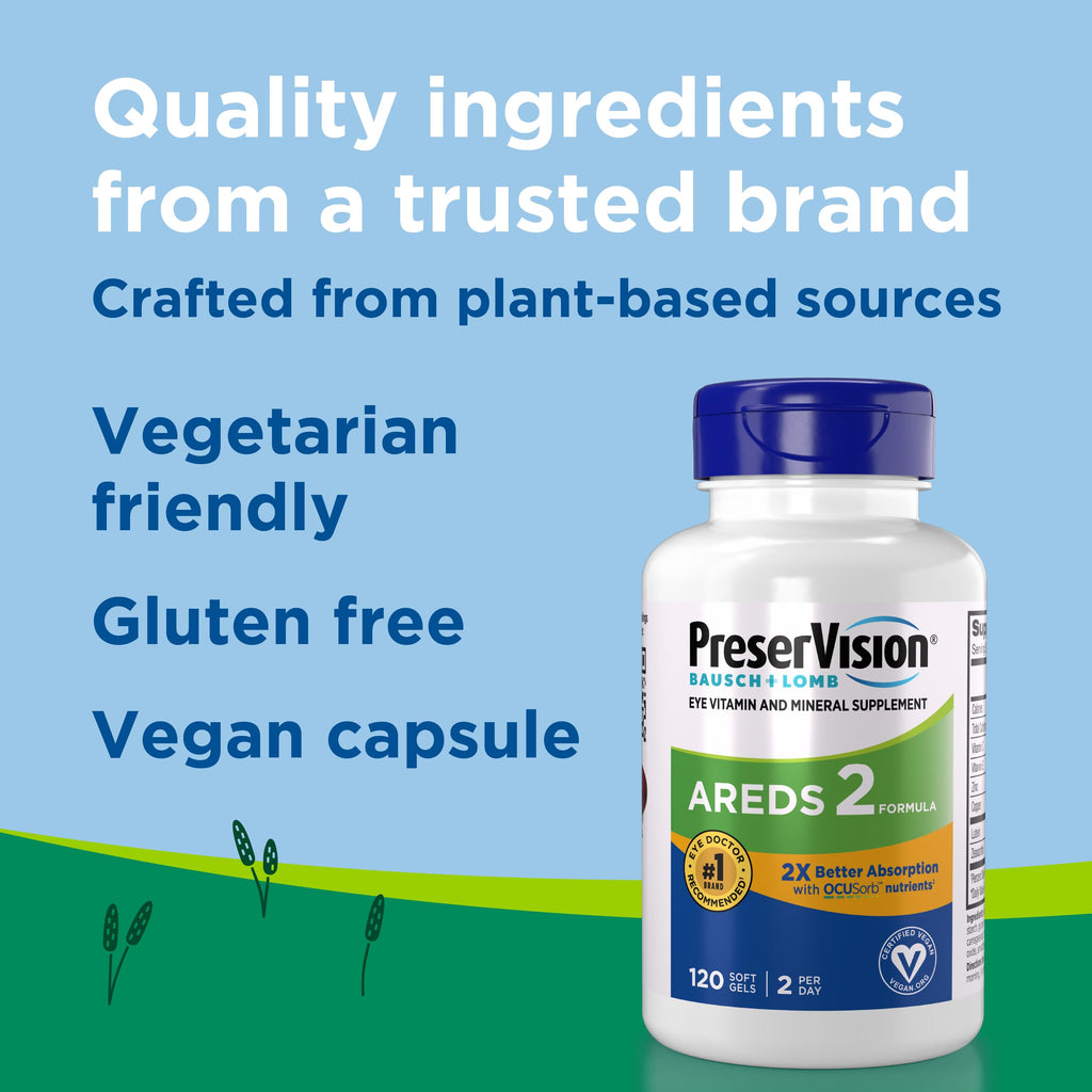 PreserVision AREDS 2 Eye Vitamins OCUSorb Formula, 120 Softgels | Lutein & zeaxanthin, macular support* Vitamins, vegan soft gels, Vitamin C, E, Zinc, Copper, eye health for adults