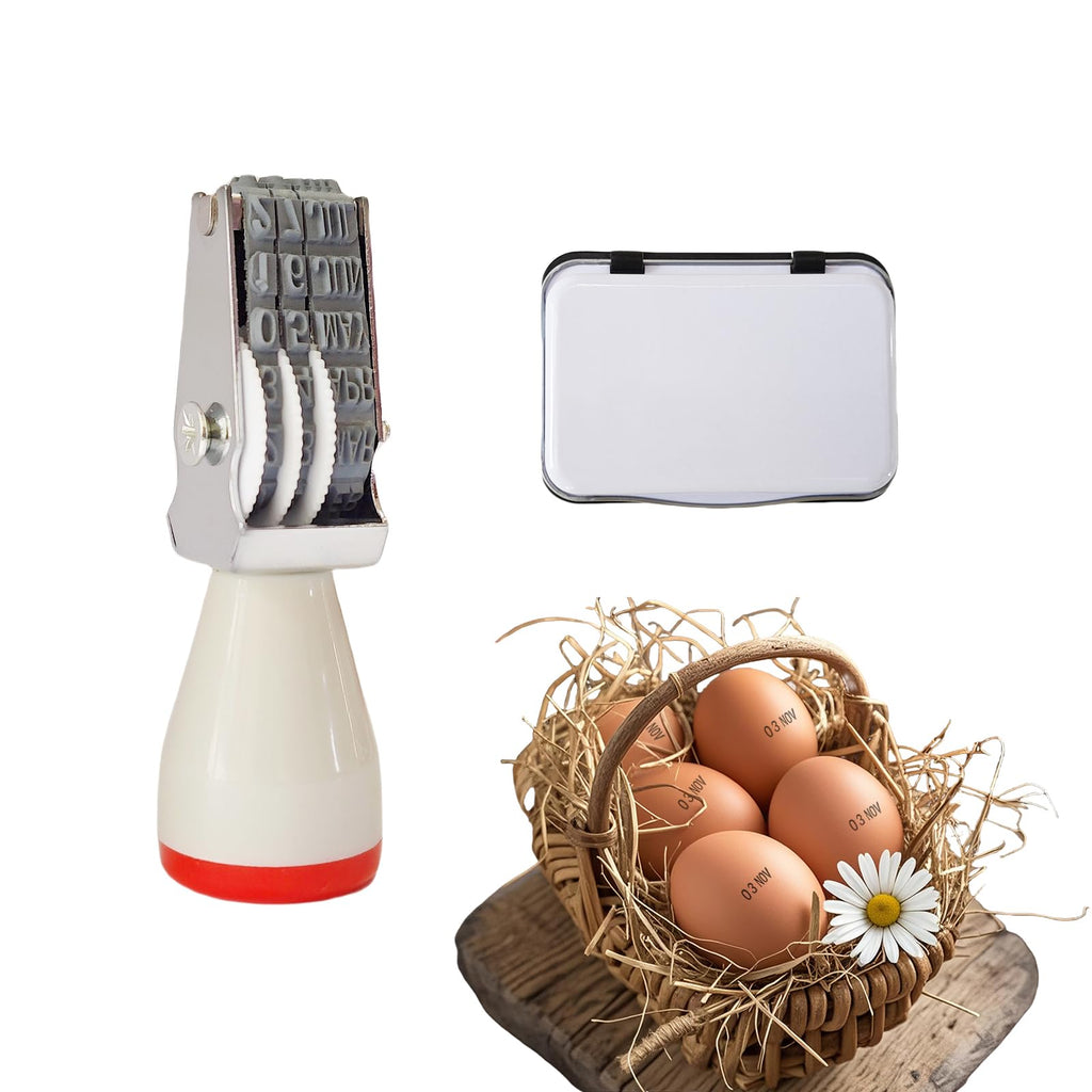 Egg Date Stamp Kit with Ink Pad, Month and Day Stamper for Farm Fresh Eggs Chicken Duck Turkey Goose Poultry Eggs