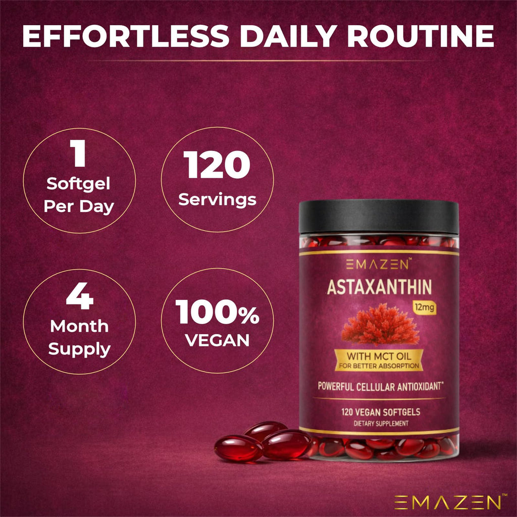 Astaxanthin 12mg MCT Coconut Oil, 120 Vegan Softgels, 4 Month Supply