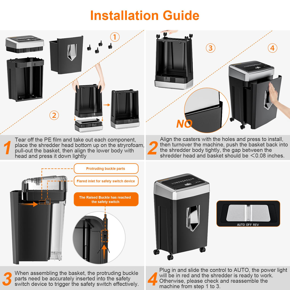 Bonsaii 15-Sheet Cross-Cut 40-Min Heavy Duty Paper Shredder for Home Office