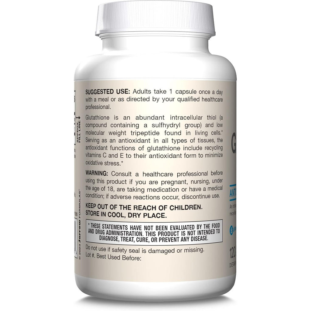 Buy now Jarrow Formulas Glutathione Reduced 500 mg - 120 Veggie Capsules - Intracellular Antioxidant - Quality Glutathione Supplements - Supports Recycling of Vitamins C & E - Non-GMO - Gluten Free - Vegan at indiglob india