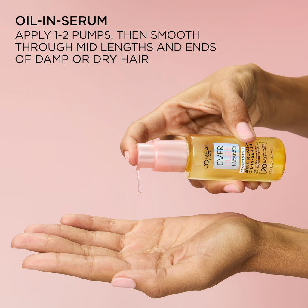 L'Oreal Paris Bond Repair+ Hair Oil-in-Serum, Heat Protectant to Strengthen Damaged, Color-Treated Hair, Provides Intense Shine and Frizz Control, EverPure, 1.6 Fl Oz (Packaging May Vary)