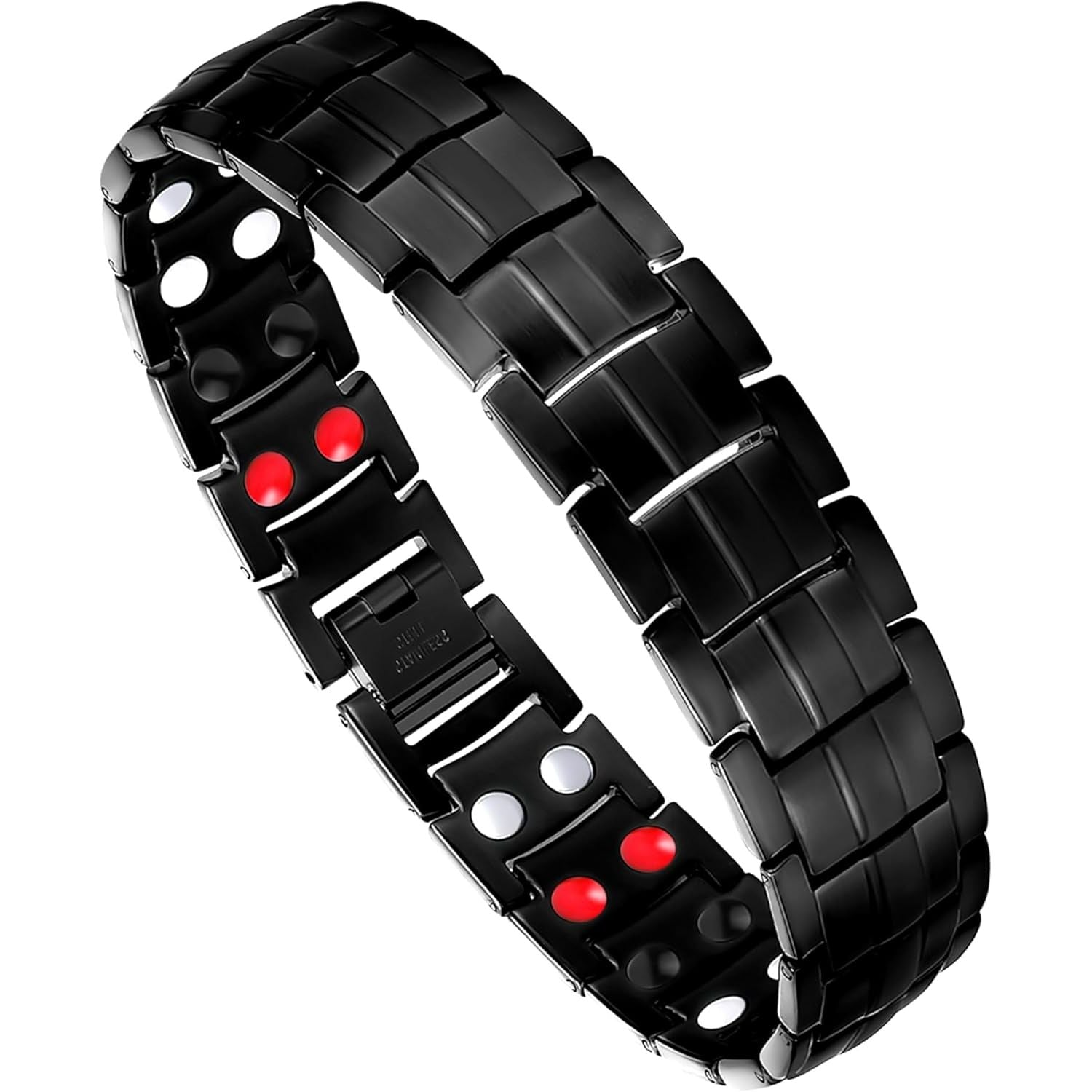 Buy now Feraco Mens Magnetic Bracelet Titanium Steel Magnetic Bracelet with Double Row 4 Elements Magnets (Silver) Black at indiglob india