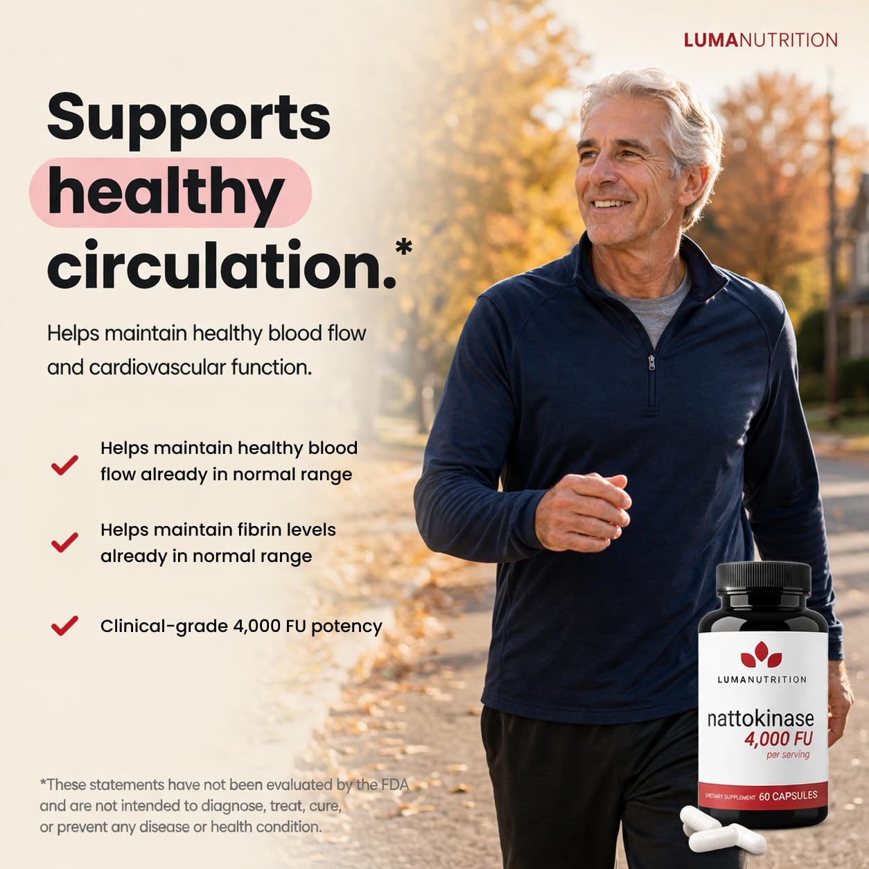 Luma Nutrition Nattokinase Supplement 4000 FU Per Serving - 60 Capsules
